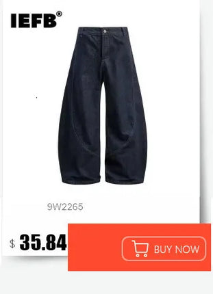 IEFB Jeans da uomo stile americano tinta unita multi tasche pantaloni casual usurati decostruzione pantaloni in denim a gamba larga 9W4066