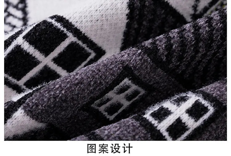 Men's wool pullovers 2025 men winter korean style grid pattern warm Sweaters O-neck men sweaters autumn men size M-3XL