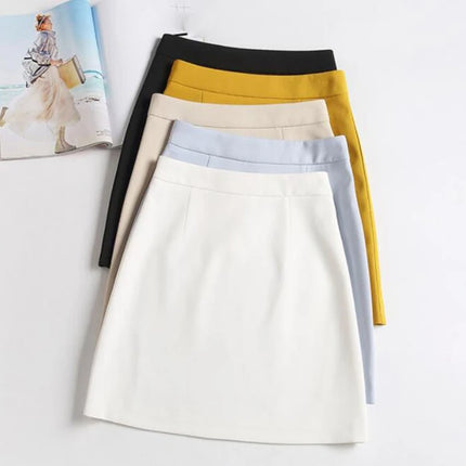 Minigonne estive Donna Chiffon Nero Bianco Moda Ufficiale Faldas 2022 Mujer Coreano Gonna a tubino Vita alta Breve Jupe femminile