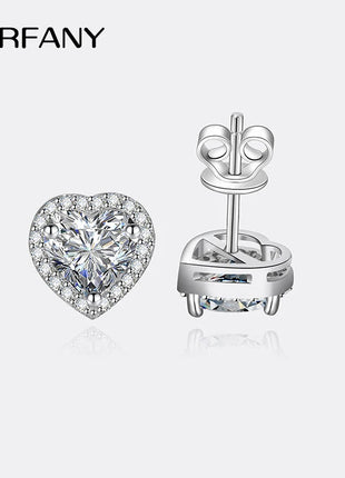 PERFANY 0.5CT-2CT Heart-Shaped Cut Moissanite Earrings For Women S925 Pure Silver Simulated Diamond Earrings Fashion Jewelry PlatiNum