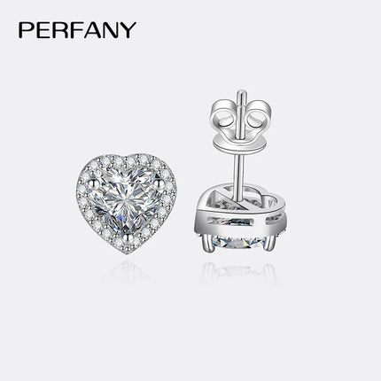 PERFANY 0.5CT-2CT Heart-Shaped Cut Moissanite Earrings For Women S925 Pure Silver Simulated Diamond Earrings Fashion Jewelry PlatiNum