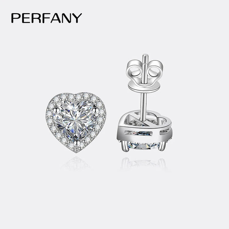 PERFANY 0.5CT-2CT Heart-Shaped Cut Moissanite Earrings For Women S925 Pure Silver Simulated Diamond Earrings Fashion Jewelry PlatiNum