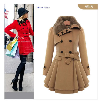 women woolen coat 2026 New fitted mid-length woolen coat double-breasted thickened overcoat + belt women's clothing
