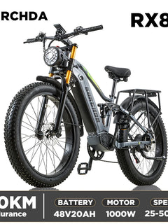 BURCHDA RX80 Bicicletta Elettrica da Montagna 1000W 50KM/H, Batteria al Litio 48V20AH, Pneumatici Fat 4.0 da 26 Pollici, E-Bike per Adulti