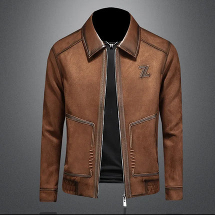 Minglu Faux Leather Autumn Winter Men's Jackets Luxury Solid Color Turn Down Collar Zipper Casual Male Coats Man Outerwear 4XL