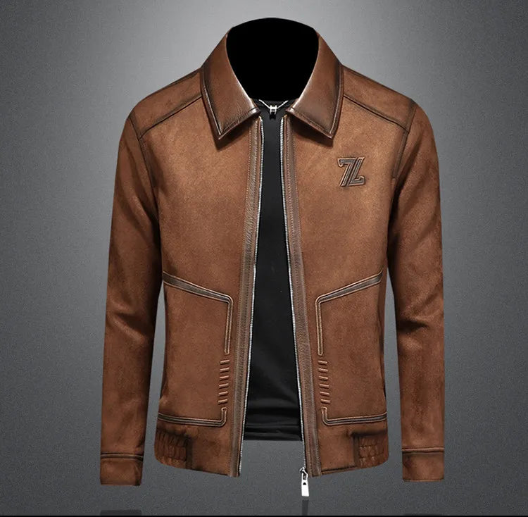 Minglu Faux Leather Autumn Winter Men's Jackets Luxury Solid Color Turn Down Collar Zipper Casual Male Coats Man Outerwear 4XL