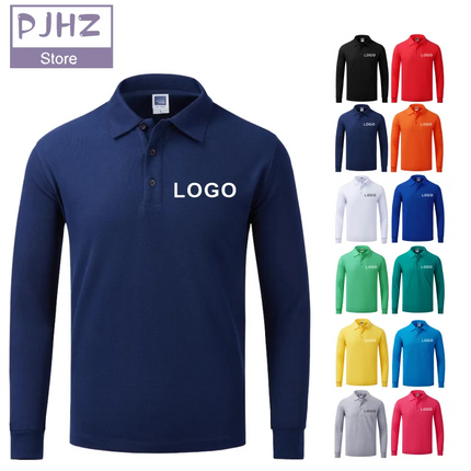 Long sleeve polo shirt in breathable cotton Personal Company Group Design Custom Logo print embroidery Casual men's and women's tops