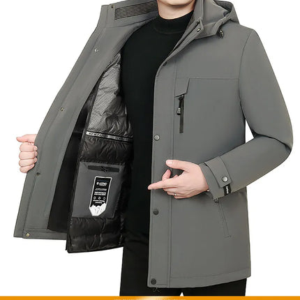 Men's Detachable Liner & Hat Puffer Coats Business Casual Hooded White Duck Down Jackets 2026 Winter Outwear Windproof Top Parka