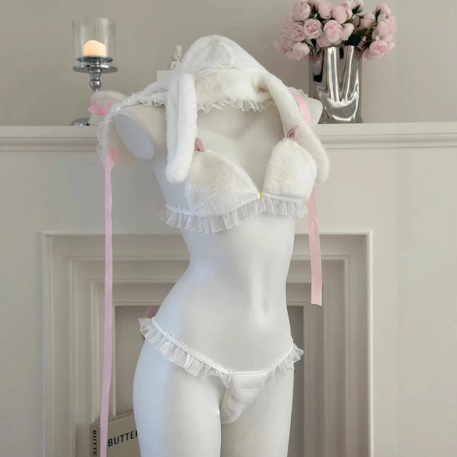 Sexy Bunny Girl Cosplay Lingerie Set Anime Plush Rabbit Ear Bra Panties Suit Role Play Temptation Costumes