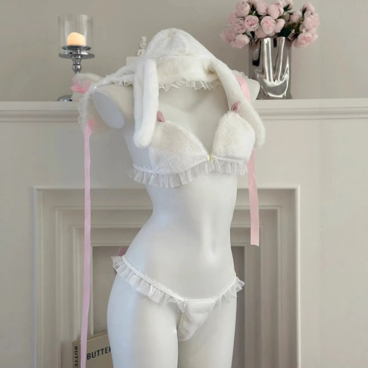 Sexy Bunny Girl Cosplay Lingerie Set Anime Plush Rabbit Ear Bra Panties Suit Role Play Temptation Costumes
