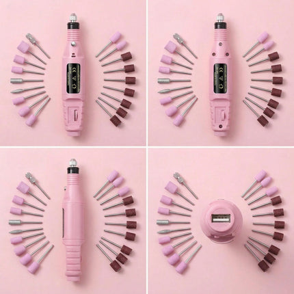 18-in-1 Electric Nail Drill Kit, Low-Noise USB Manicure & Pedicure Set with 18 Grinding Heads for Gel Removal, Polishing, Cuticle Care & Nail Art, Professional Salon & Home Use
