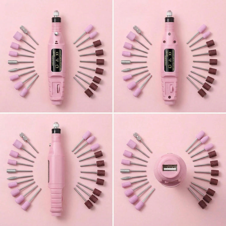 18-in-1 Electric Nail Drill Kit, Low-Noise USB Manicure & Pedicure Set with 18 Grinding Heads for Gel Removal, Polishing, Cuticle Care & Nail Art, Professional Salon & Home Use