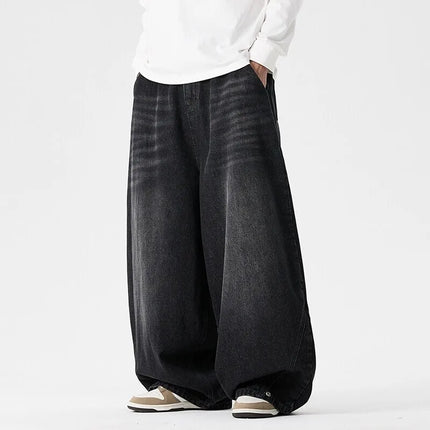Pantaloni a gamba larga in denim Pantaloni casual alla moda da uomo Pantaloni larghi a lanterna Hip Hop Jeans streetwear Pantaloni elastici in vita maschile oversize