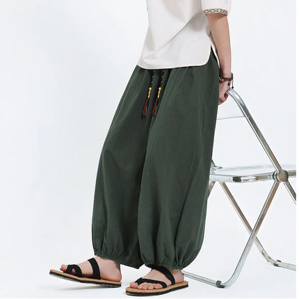 Pantaloni Lantern da Uomo: Pantaloni Casual in Cotone e Lino, Tinta Unita, Oversize, Comodi, a Gamba Larga, Stile Streetwear - Vendita Calda