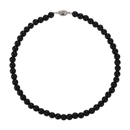 Collana con perline in vetro nero da 6, 8, 10 mm Minar Simple per donna, girocollo con chiusura a T placcata argento, pendenti PlatiNum