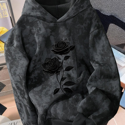 Unisex Vintage-Style Distressed Sweatshirt with Rose Print