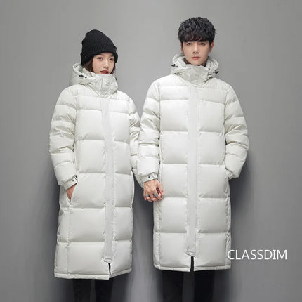 New Winter Men Long Puffer Jackets Hooded Duck Down Coats Unisex Casual Down Jackets Couples Outdoor Windproof Warm Jackets 3XL