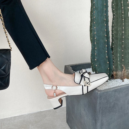 【JOCHEBED HU】2026 New Summer Retro Women's High Heels Thick Heel Square Toe Back Empty Shoes Trend 33-46