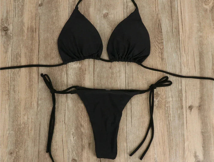 Set bikini perizoma da donna con cravatta laterale costume da bagno sexy stile fasciatura costumi da bagno brasiliani attrezzatura da nuoto in poliestere per la festa estiva platinumshop