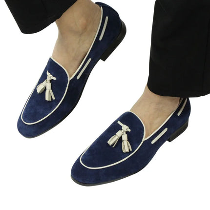 Mocassini Penny Blue da Uomo, Scarpe Casual Estive con Nappe, per Ufficio e Uso Quotidiano, in Pelle Scamosciata di Alta Qualità, Personalizzabili