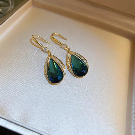 Korean Fashion Zircon Water Drop Earrings for Women Shiny Crystal Long Pendant Dangle Earring Girls Wedding Party Jewelry Gifts PlatiNum