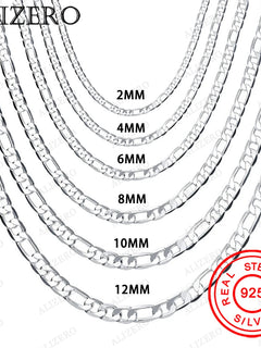 Men's 925 Sterling Silver Necklace 2/4/6/8/10/12MM 40-75cm Figaro Chain Necklace Lobster Clasp Men Women Engagement Jewelry