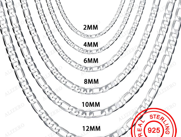 Men's 925 Sterling Silver Necklace 2/4/6/8/10/12MM 40-75cm Figaro Chain Necklace Lobster Clasp Men Women Engagement Jewelry PlatiNum