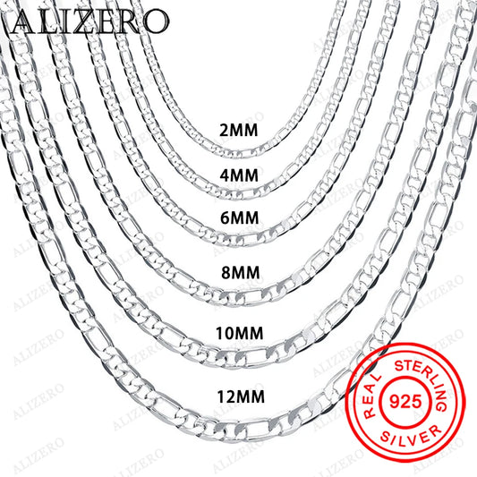 Collana da uomo in argento sterling 925 2/4/6/8/10/12MM 40-75cm Collana a catena Figaro Chiusura a moschettone Uomo Donna Gioielli di fidanzamento