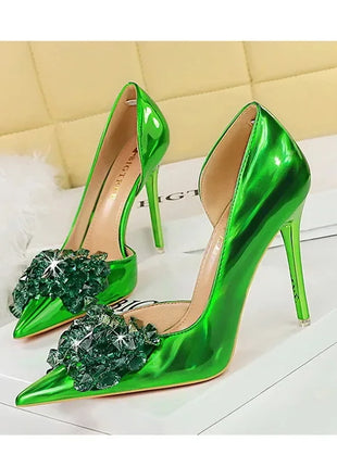 BIGTREE Scarpe con fiocco in strass Décolleté da donna Scarpe da banchetto di lusso Tacchi alti sexy Scarpe da festa con tacco a spillo da donna di grandi dimensioni 41 42 43