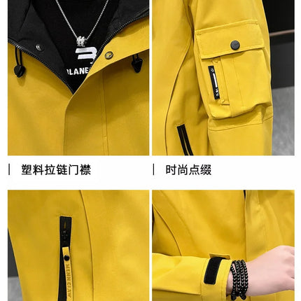 New Men's Fashion Casual Jackets Hooded Solid Zipper Pockets Camping Jackets Spring Autumn Brand Male Outdoor Sport Windbreaker