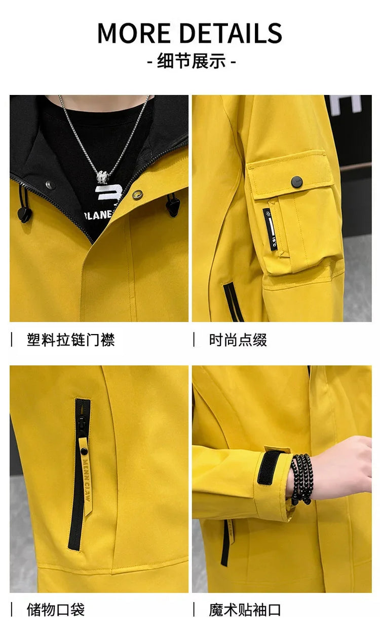 New Men's Fashion Casual Jackets Hooded Solid Zipper Pockets Camping Jackets Spring Autumn Brand Male Outdoor Sport Windbreaker