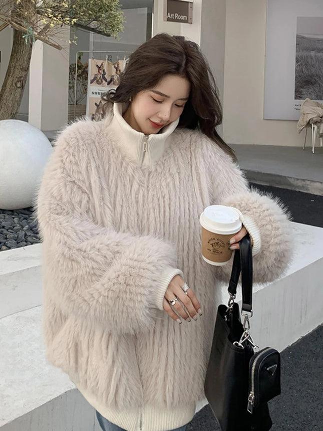 ZADORIN New Luxury Brands Trimmed Faux Fur Jacket Woman Fashion Hooded Casual Oversized Puffy Fox Fur Faux Coat Winter Clothes