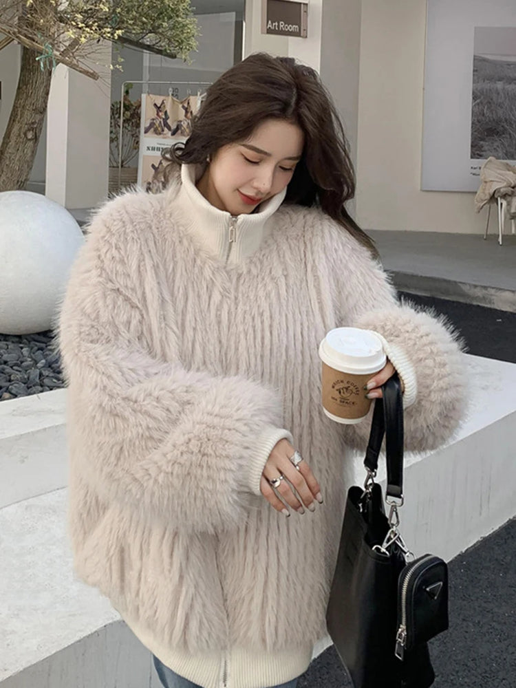 ZADORIN New Luxury Brands Trimmed Faux Fur Jacket Woman Fashion Hooded Casual Oversized Puffy Fox Fur Faux Coat Winter Clothes