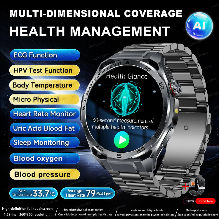 Nuovo Smartwatch 2026 con Analisi del Grasso Corporeo ECG+PPG, Acido Urico, Pressione Sanguigna, Ossigeno nel Sangue, Chiamate Bluetooth, Orologio Sportivo Intelligente per Uomini e Donne platinumshop