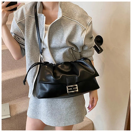 Women's Large Capacity Casual Single Shoulder Bag Soft Leather Cloud Pleated Drawstring Tote Bag Fashion Versatile Underarm Bag