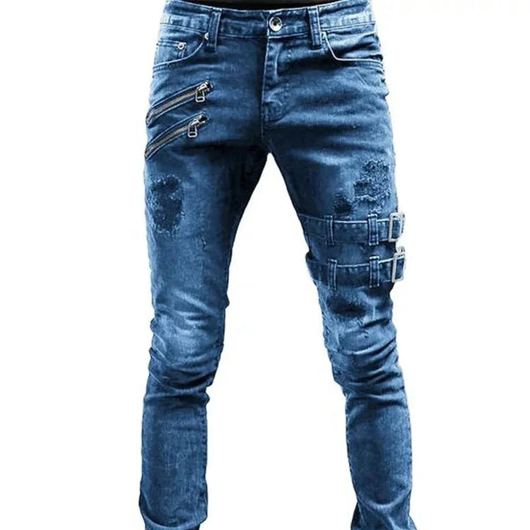 Zipper Decoration Slim Fit Biker Jeans Men Cotton Stretchy Ripped Skinny Jeans High Quality Hip Hop Black Oversize Denim Pants PlatiNum