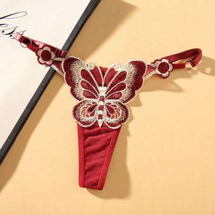 SP&CITY Butterfly Embroidery Lace Hollow Out Sexy Women's Thongs Low Waist Mesh Transparent Erotic Underpants Soft Thin T String