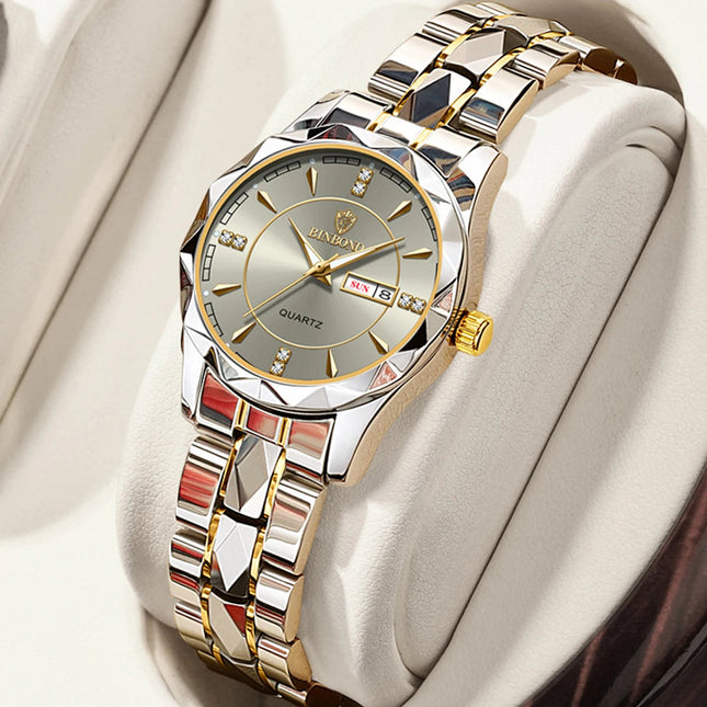 BINBONG Orologi da donna Orologio al quarzo da donna di moda di lusso Orologio da polso in acciaio inossidabile con data luminosa impermeabile Regalo per gli amanti della fidanzata platinumshop
