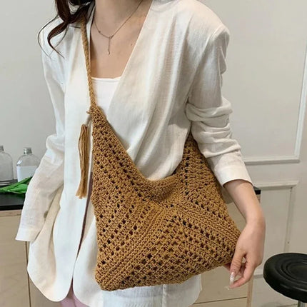 Casual Summer Crochet Crossbody Bag, Boho Style Vacation Beach Tote, Fashion Woven Bag, Knitted Design Handbags for Travel