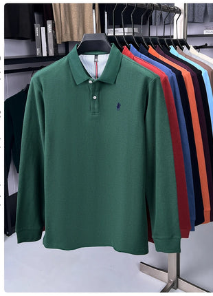 Polo à manches longues de marque haut de gamme 100 % coton, nouveau t-shirt décontracté à revers pour homme d'affaires, confort de luxe avec broderie Paul poney