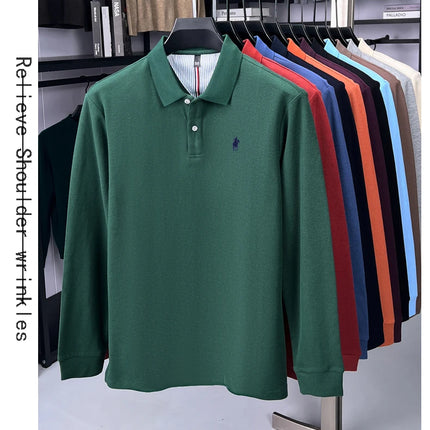 High-end branded long-sleeved polo shirt, 100% cotton, new business men's leisure lapel t-shirt, luxury comfort with Paul pony embroidery