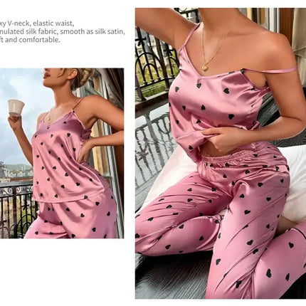 Pigiama da donna in raso di seta set lettera stampa Cami Vest Shirt con pantaloni Sleepwear Ladie Sexy pigiama Lingerie pigiama da notte platinumshop