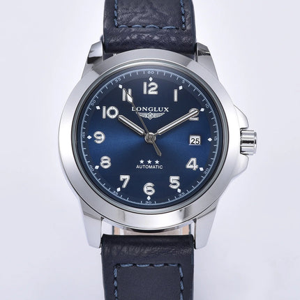 LONGLUX Men Automatic Watch Vintage Pilot Business Classic Military Mechanical Watches Date Waterproof Luminous Leather Gift