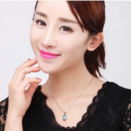 S925 Sterling Silver Necklace Angel Tears Crystal Red Pendant Necklace for Woman Charm Jewelry Gift PlatiNum