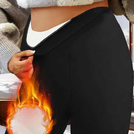 1 pair of women's warm wool lined flared pants, winter windproof leggings, cold weather outdoor cycling pants PlatiNum