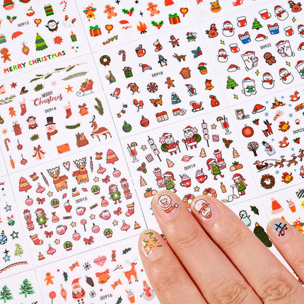 24Pcs 3D Christmas Nail Stickers Cartoon Santa Claus Elk Snowman Snowflakes Self-Adhesive Nail Decals Kid Girl Xmas Gift Sliders