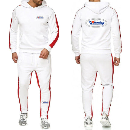 Winning Boxing Men's New Spring and Autumn Versatile Pullover Hoodies+Sweatpants Sports Comfortable Solid Color Pants Suits PlatiNum