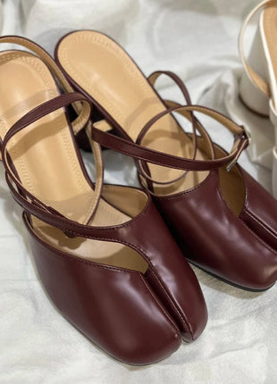 Crossed Ankle Belt Buckle Split toe Sandals Women Brand Designer Slingback Tabi Chunky High Heels INS Fashion Girls Shoes 2025 PlatiNum