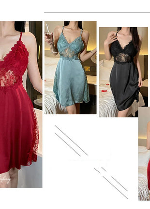 2025 nuova camicia da notte sexy canotta da donna in pizzo indumenti da notte per la casa in raso co