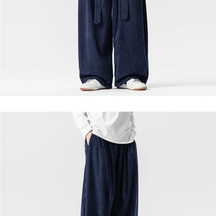 Pantaloni di velluto a coste da uomo 2025Autunno Inverno Caldo Casual Pantaloni comodi Stili giapponesi Harun Pantaloni da uomo oversize a gamba larga in tinta unita